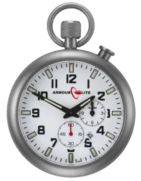 ArmourLite Alarm Clock Pocket Watch With Stand - White Dial - Stainless Steel