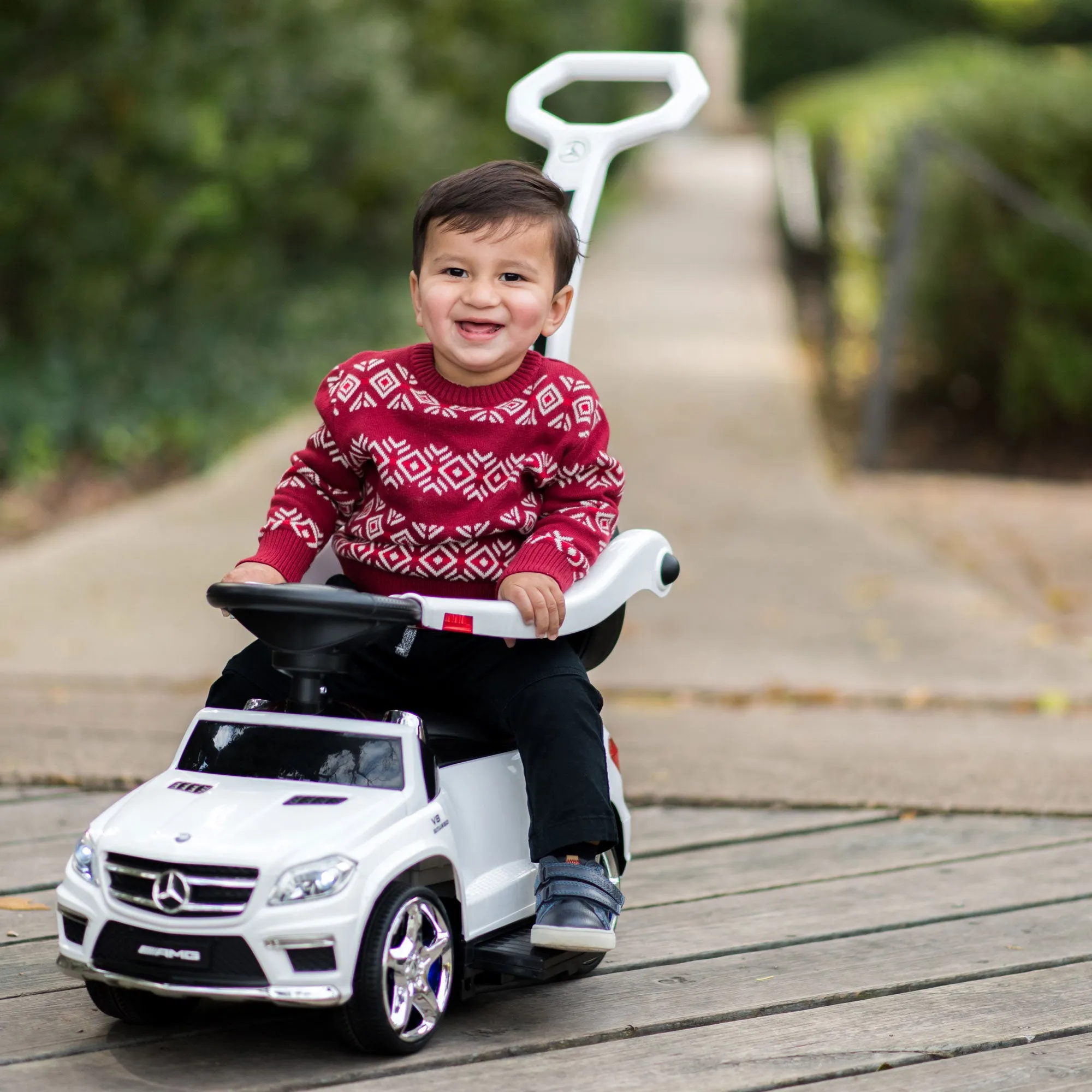 Best Ride On Cars Toddler 4-in-1 Mercedes Push Car Stroller w/ LED Lights, White