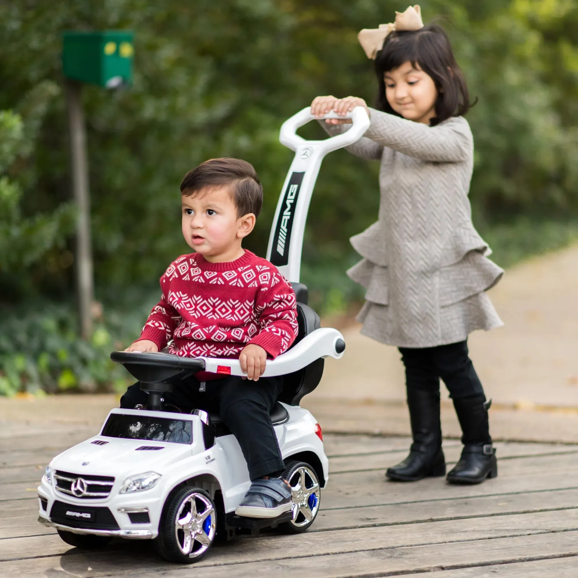 Best Ride On Cars Toddler 4-in-1 Mercedes Push Car Stroller w/ LED Lights, White