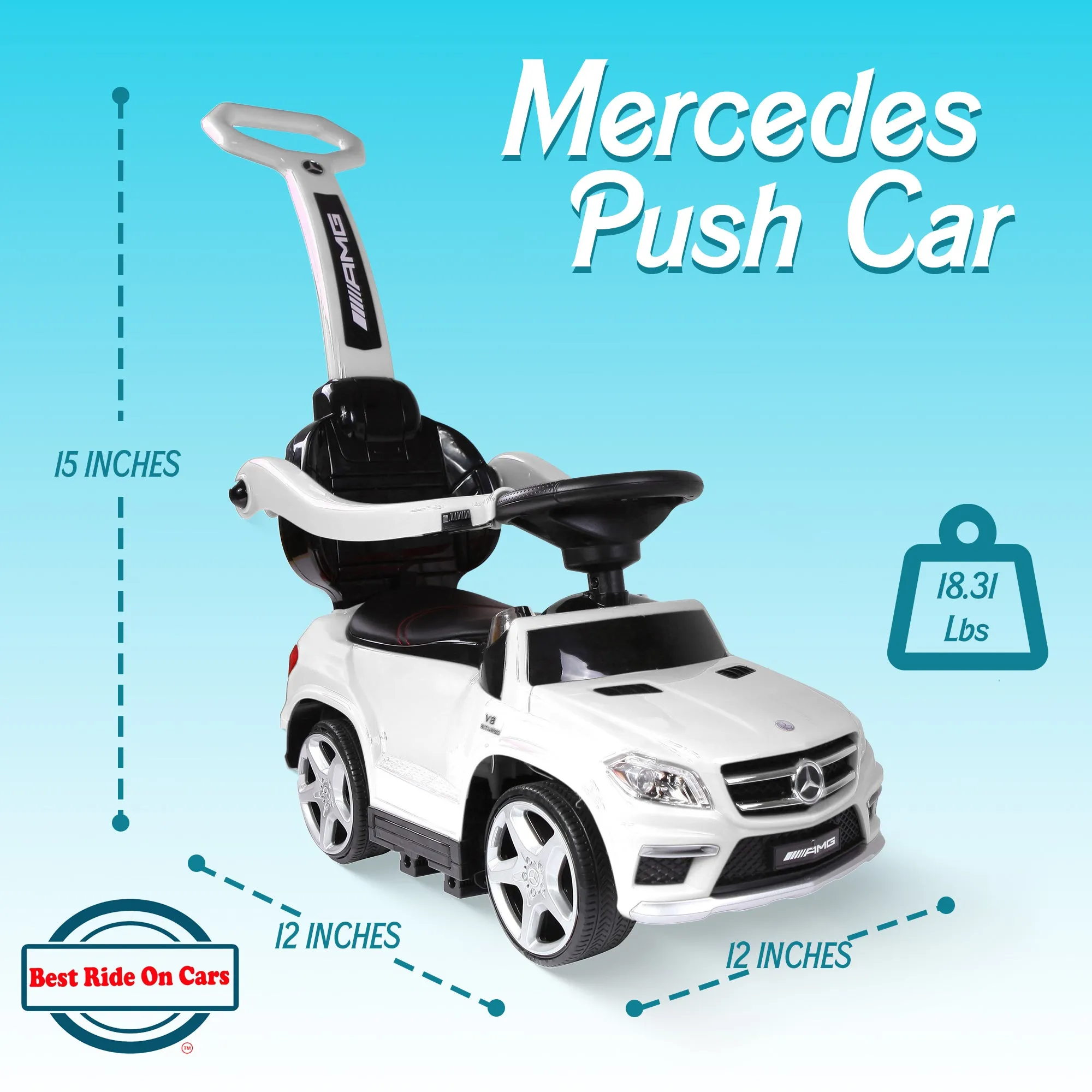 Best Ride On Cars Toddler 4-in-1 Mercedes Push Car Stroller w/ LED Lights, White