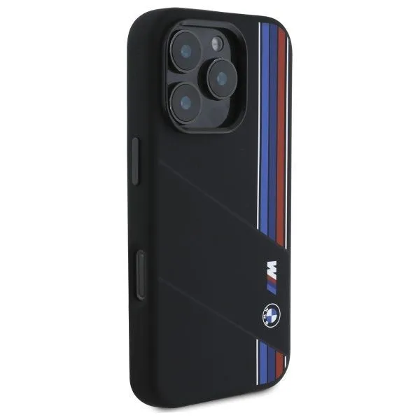 BMW M Series Silicone Cut Tricolor Lines Case with MagSafe for iPhone 16 Pro Max 6.9" Black - BMHMP16X23SCUK