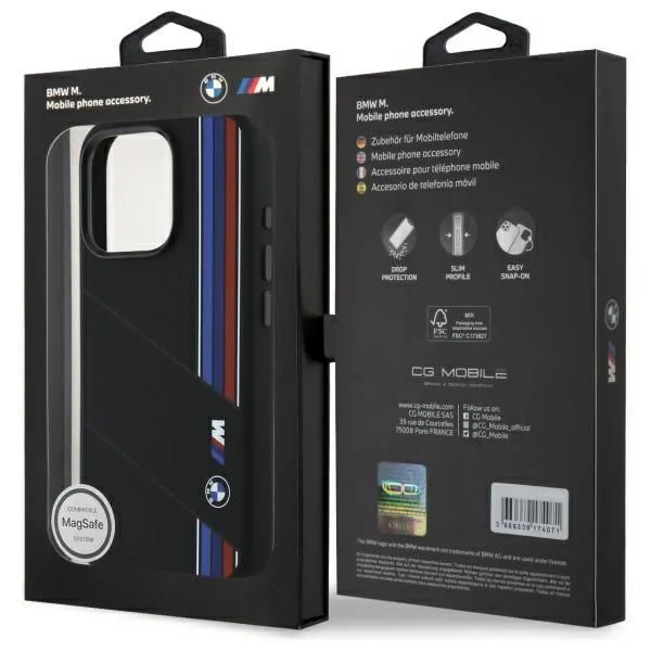 BMW M Series Silicone Cut Tricolor Lines Case with MagSafe for iPhone 16 Pro Max 6.9" Black - BMHMP16X23SCUK