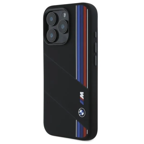 BMW M Series Silicone Cut Tricolor Lines Case with MagSafe for iPhone 16 Pro Max 6.9" Black - BMHMP16X23SCUK