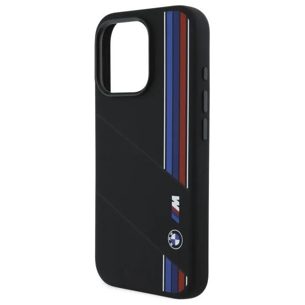 BMW M Series Silicone Cut Tricolor Lines Case with MagSafe for iPhone 16 Pro Max 6.9" Black - BMHMP16X23SCUK