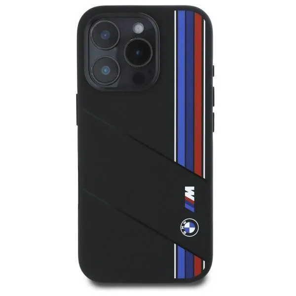 BMW M Series Silicone Cut Tricolor Lines Case with MagSafe for iPhone 16 Pro Max 6.9" Black - BMHMP16X23SCUK