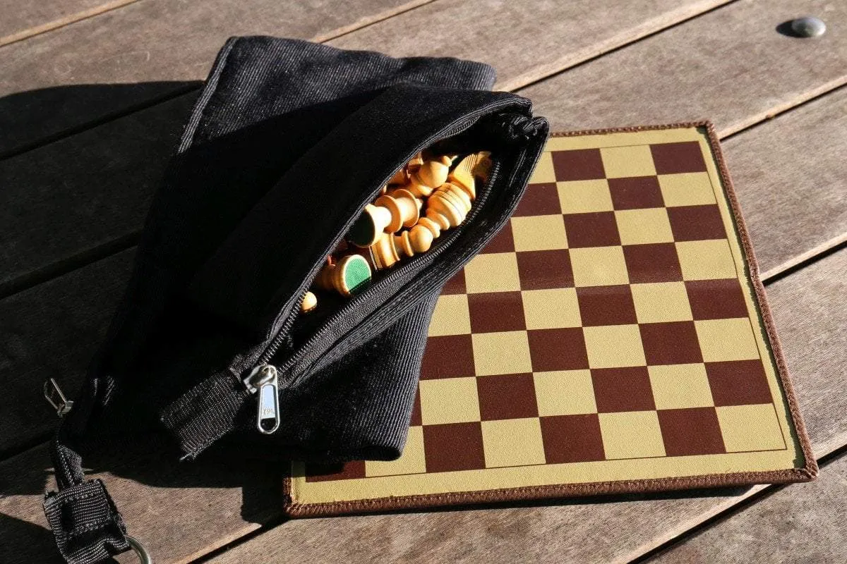 BOARD ONLY: 9" Milled Leather Travel Magnetic Chess Set with Wood Pieces