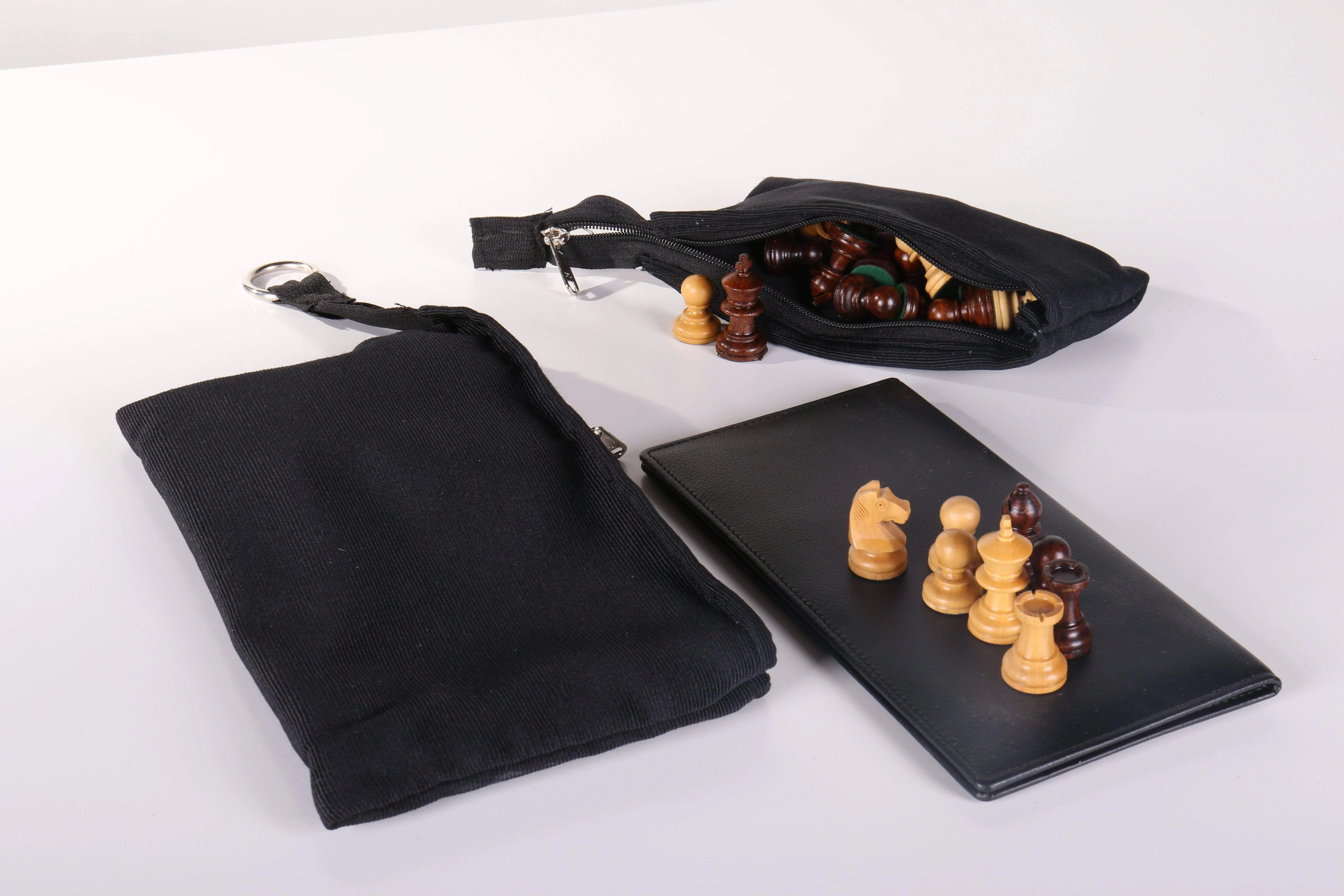 BOARD ONLY: 9" Milled Leather Travel Magnetic Chess Set with Wood Pieces