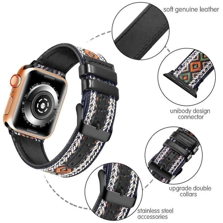 Boho-DreamWeave Leather Band For Apple Watch Multiple Colors Available