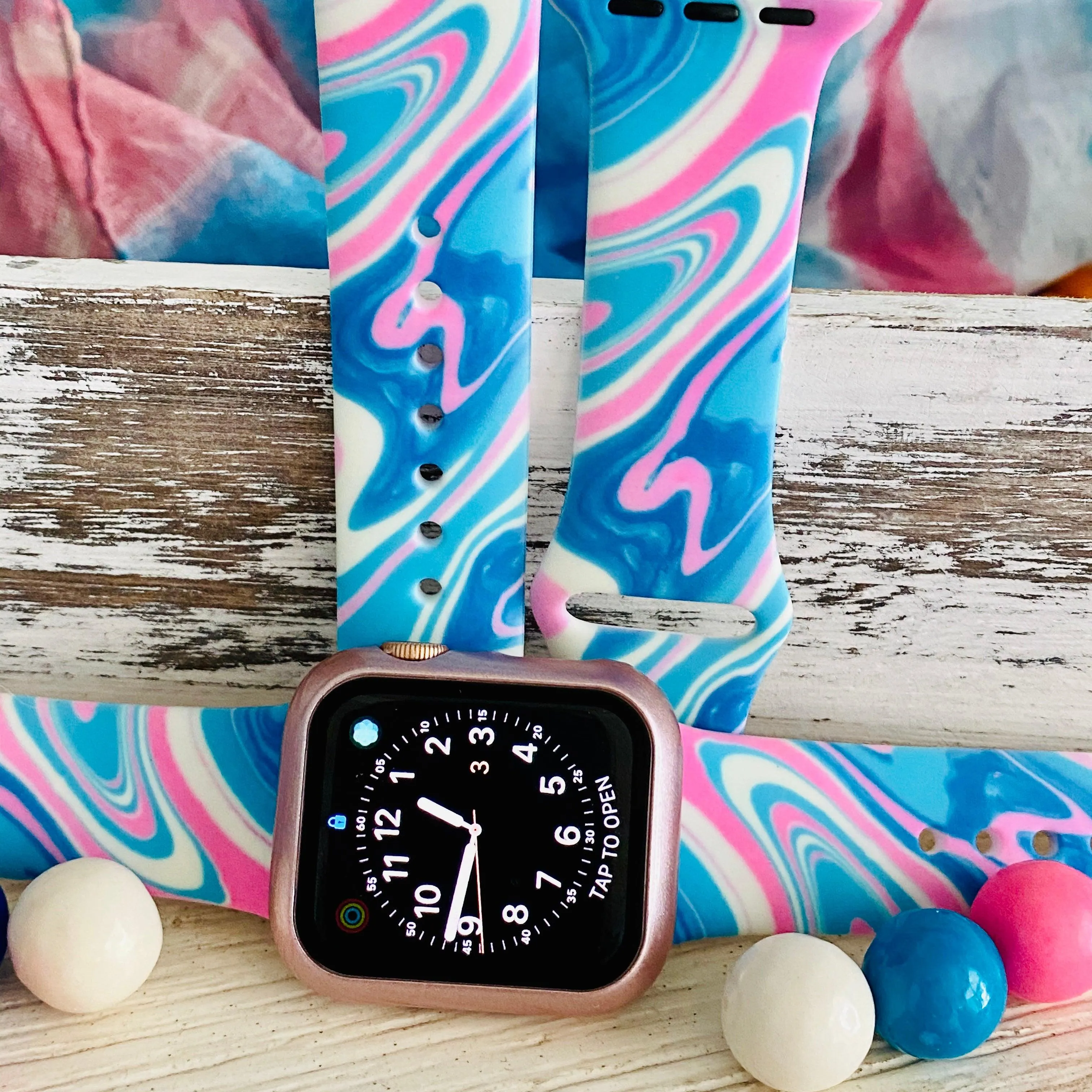 Bubble Gum Tie Dye Print Silicone Band For Apple Watch