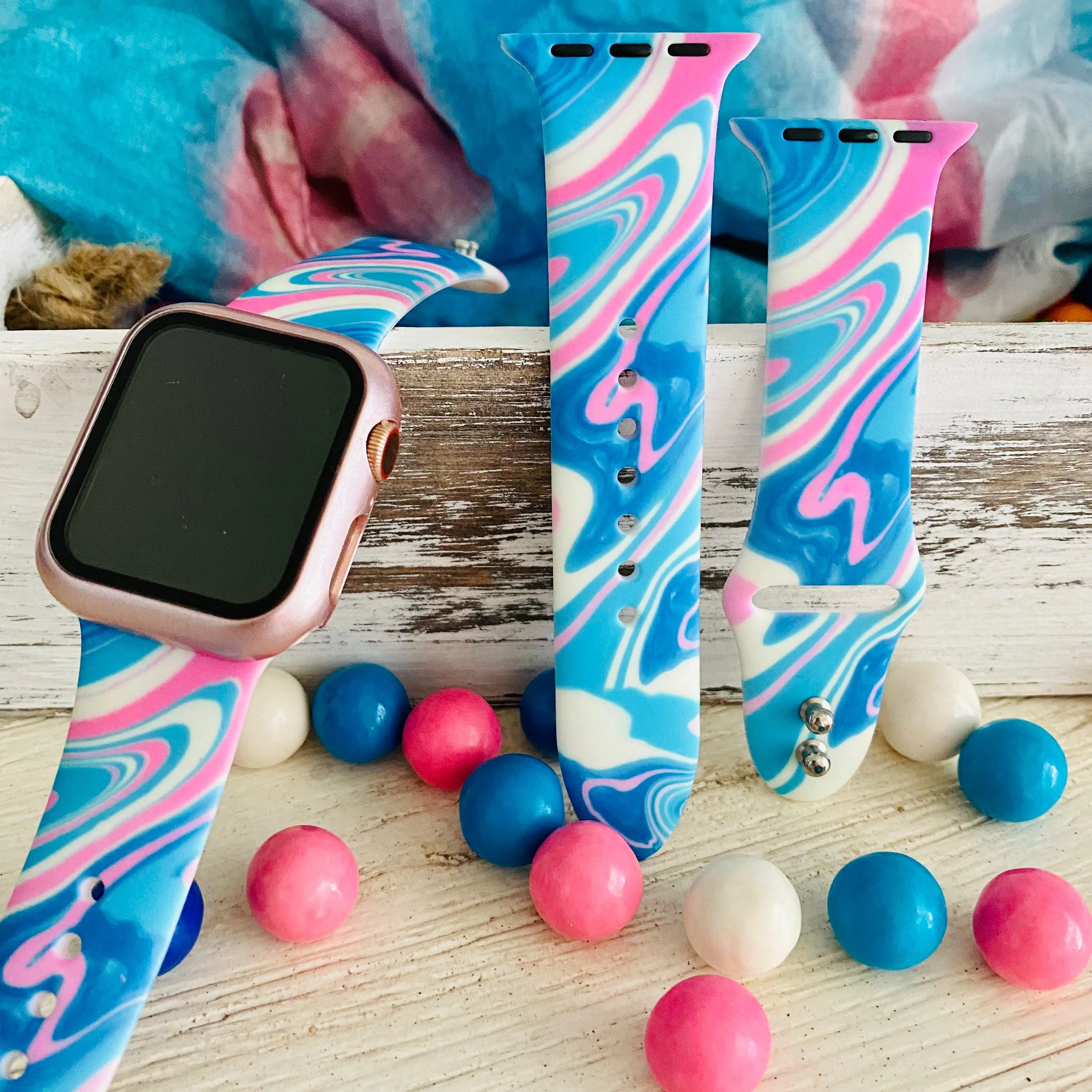 Bubble Gum Tie Dye Print Silicone Band For Apple Watch