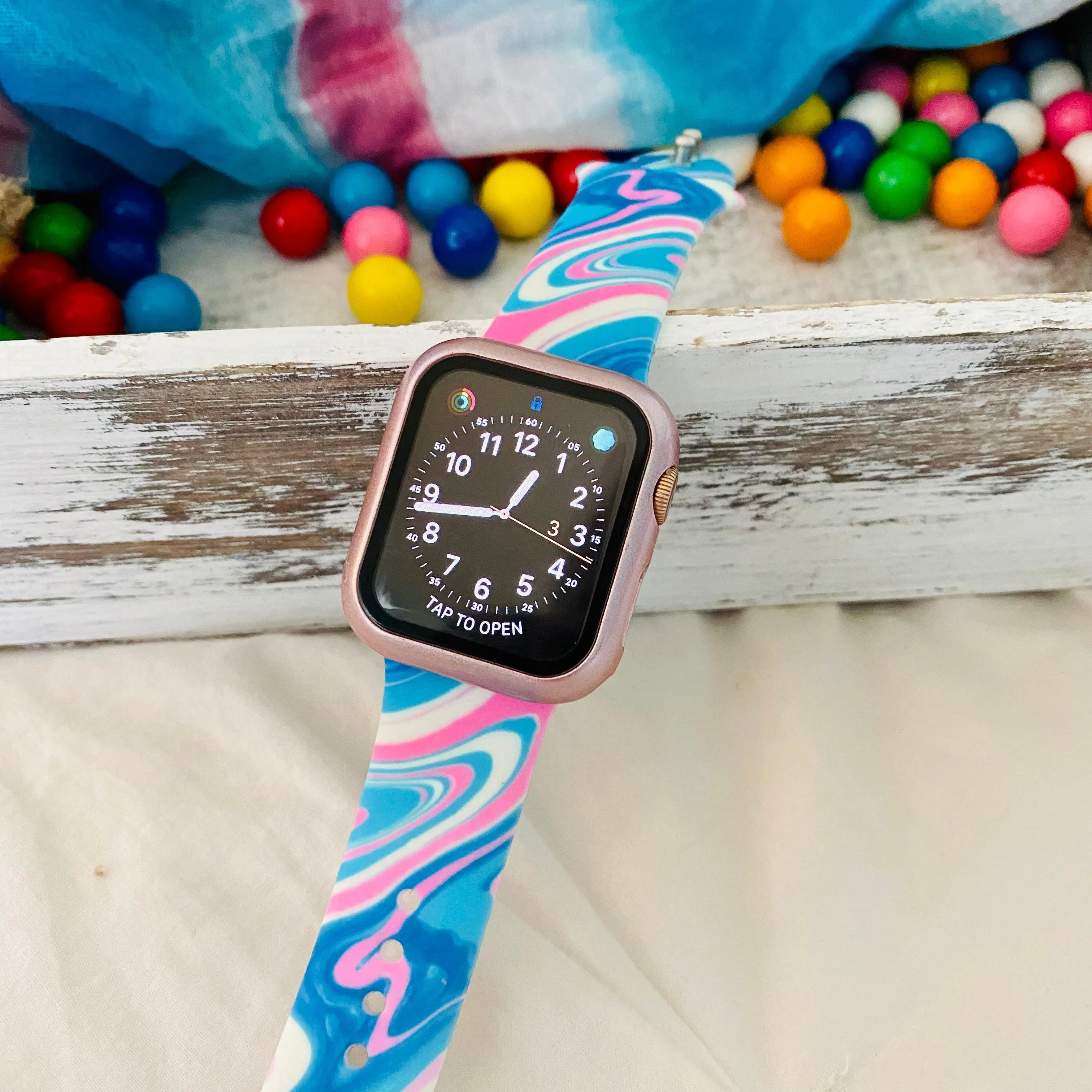 Bubble Gum Tie Dye Print Silicone Band For Apple Watch