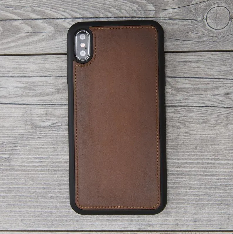 Burnished Brown Genuine Leather Magnetic Wallet Case for iPhone X/XS/XS Max