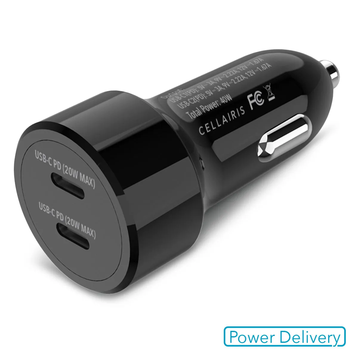 Car Charger - Dual USB-C   USB-C 40W Black Power