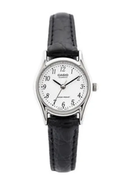 CASIO LADIES ANALOGUE WHITE DIAL BLACK LEATHER BAND LTP1094E-7B