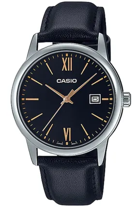 Casio MTP-V002L-1B3 Black Leather Strap Watch for Men