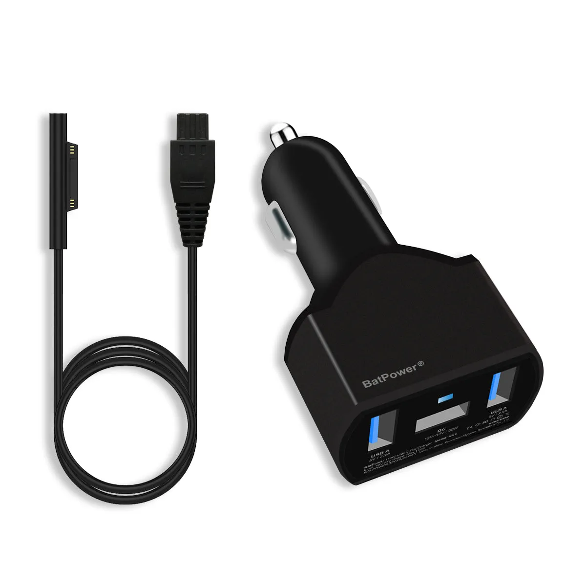 CCS 110W Surface Car Charger for Microsft Surface Pro Laptop Book Go Power Supply Ac Adapter with dual QC USB Ports Fast Charging for Tablets and Smartphones.