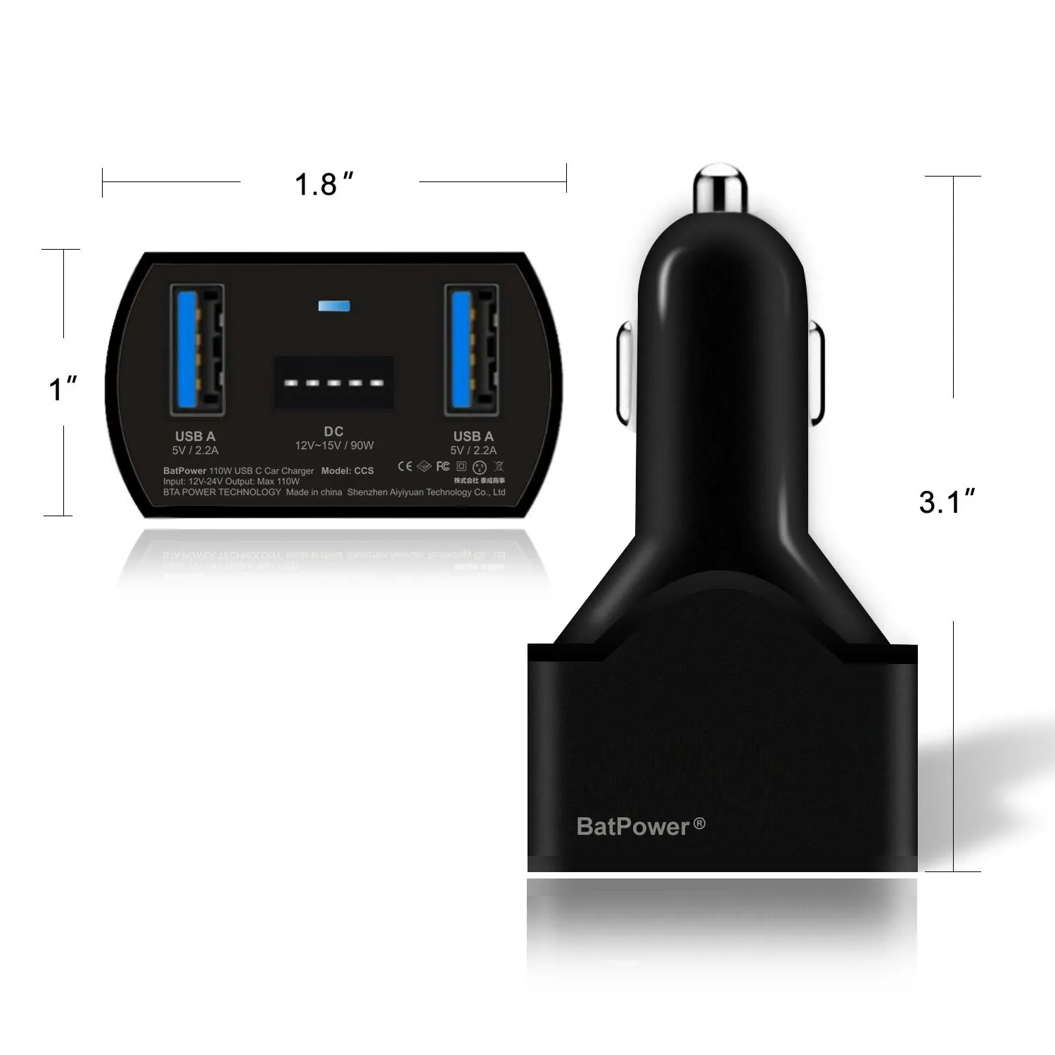 CCS 110W Surface Car Charger for Microsft Surface Pro Laptop Book Go Power Supply Ac Adapter with dual QC USB Ports Fast Charging for Tablets and Smartphones.