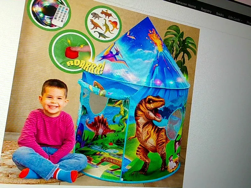 Children's Dinosaur Play Tent with Light-Up Features - No Size