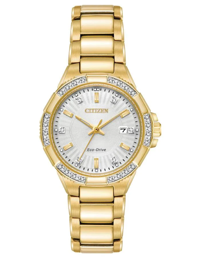 Citizen Womens Eco-Drive Riva Watch - Diamonds - Gold-Tone - Bracelet - Date