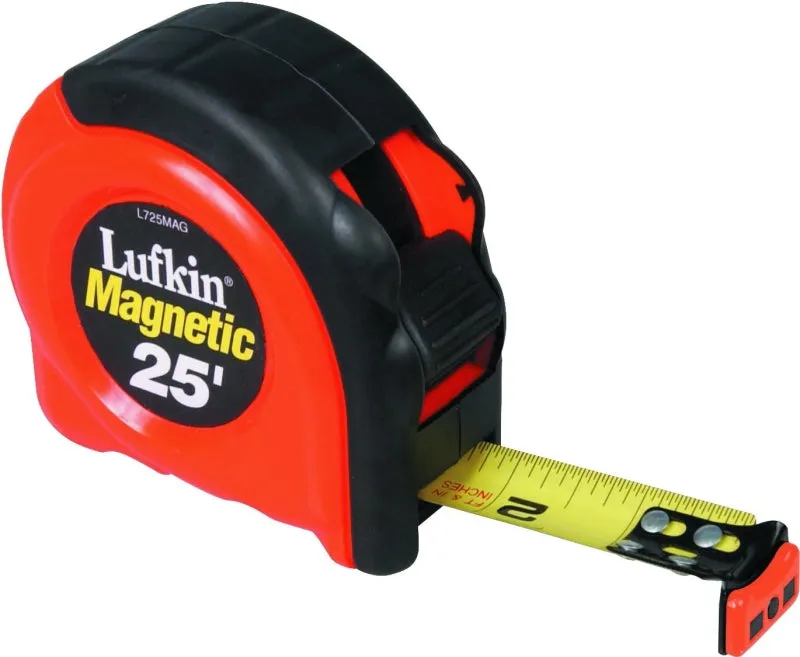 Crescent Lufkin L725MAG Tape Measure, 25 ft L Blade, 1 in W Blade, Steel Blade, ABS/Rubber Case, Orange Case :EA: QUANTITY: 1