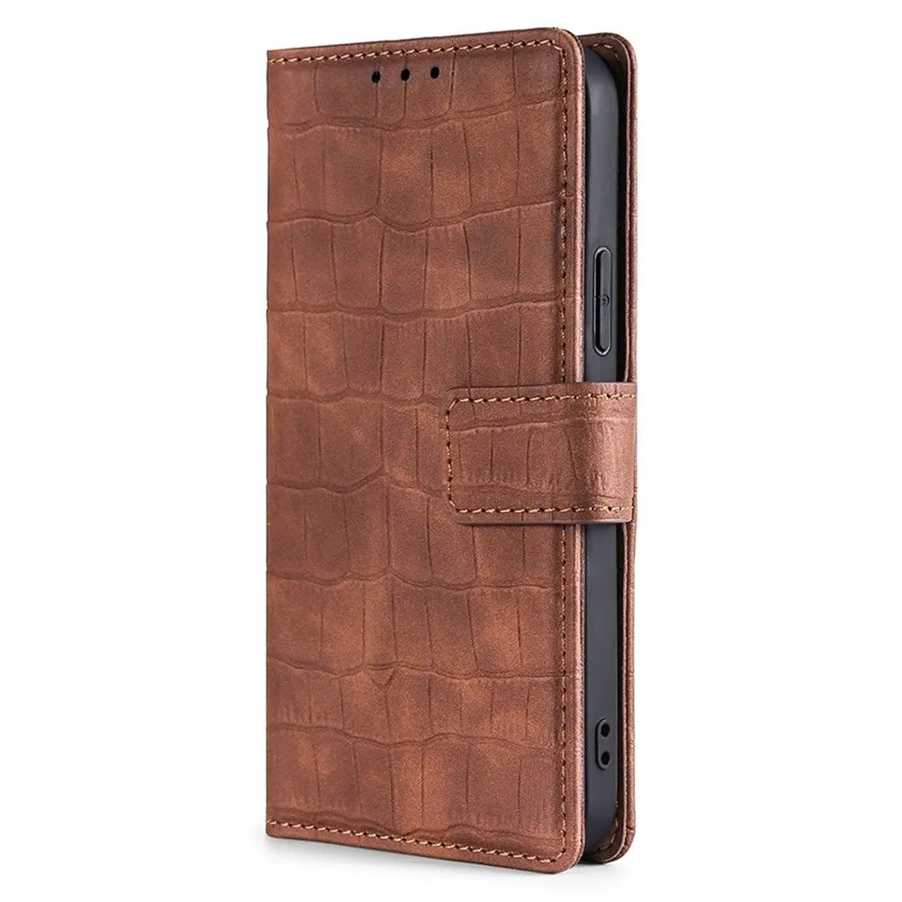 Crocodile textured leather case for Xiaomi 12 Pro - Brown