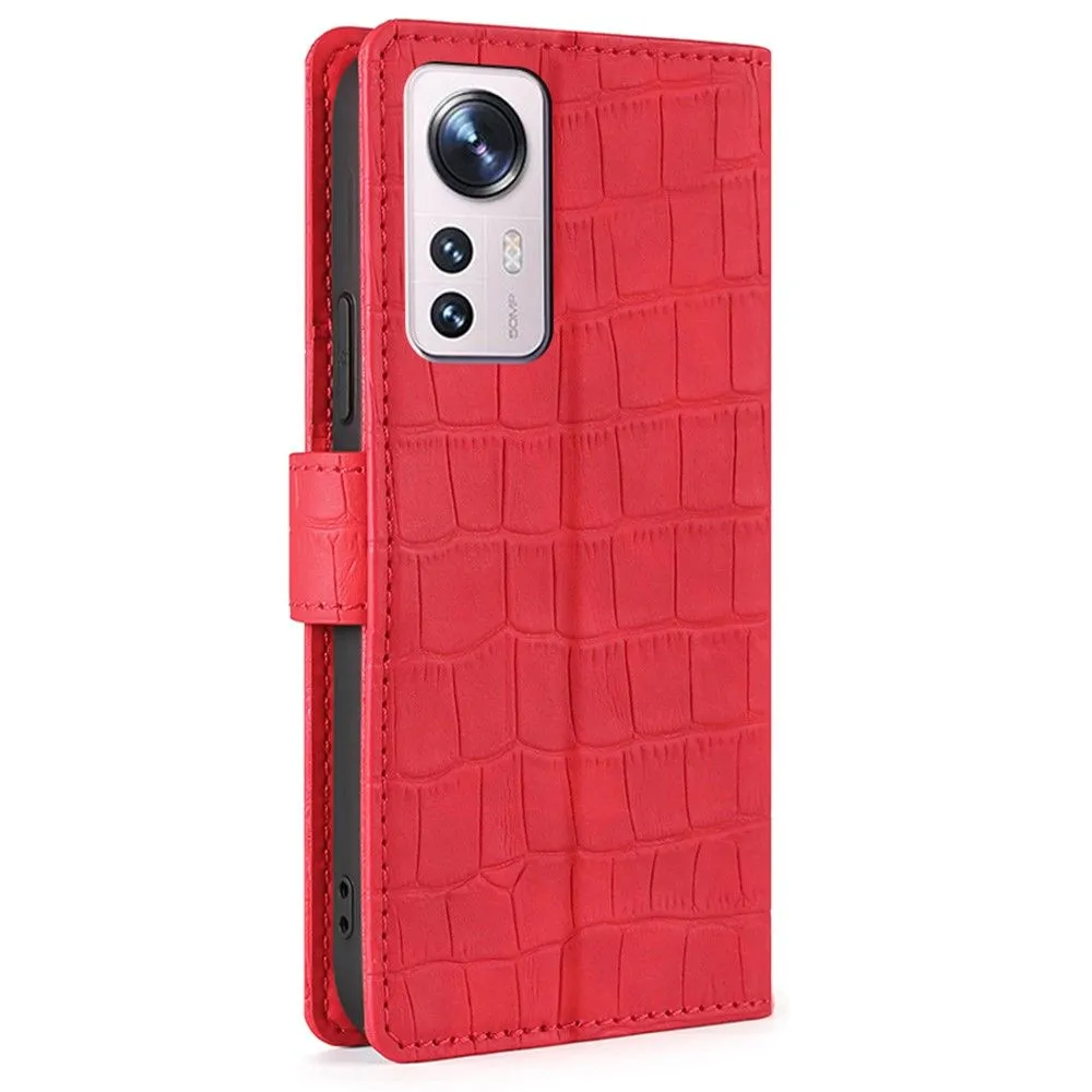 Crocodile textured leather case for Xiaomi 12 Pro - Red