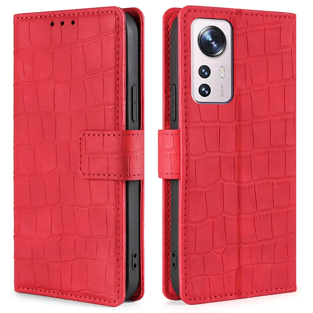 Crocodile textured leather case for Xiaomi 12 Pro - Red