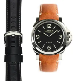 Curved End Leather Strap for Panerai Luminor 44mm Models with Tang Buckle