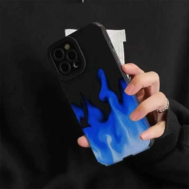 Cute Gradient Blue Fire Phone Case for iPhone 16, 15, 14, 13, 11, 12 Pro, XS Max, Mini, 6, 7, 8 Plus, X, XR - Cover