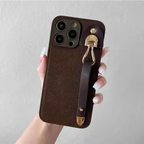 Cute Phone Cases For iPhone 16, 15, 14, 13, 12, 11 Pro Max, XR, X, and Xs Max with Wrist Chain - Plain Leather - TSP487