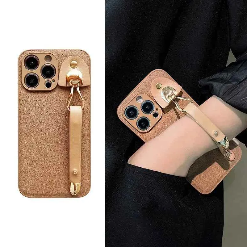 Cute Phone Cases For iPhone 16, 15, 14, 13, 12, 11 Pro Max, XR, X, and Xs Max with Wrist Chain - Plain Leather - TSP487