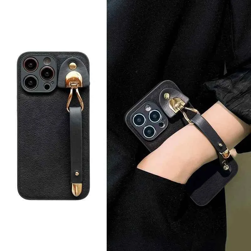 Cute Phone Cases For iPhone 16, 15, 14, 13, 12, 11 Pro Max, XR, X, and Xs Max with Wrist Chain - Plain Leather - TSP487