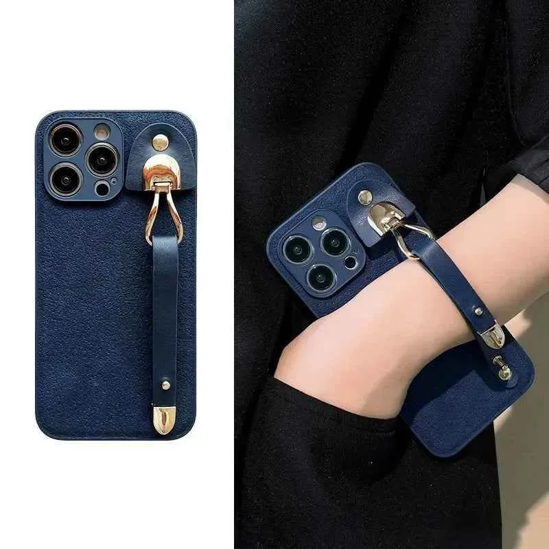 Cute Phone Cases For iPhone 16, 15, 14, 13, 12, 11 Pro Max, XR, X, and Xs Max with Wrist Chain - Plain Leather - TSP487