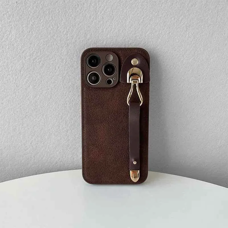 Cute Phone Cases For iPhone 16, 15, 14, 13, 12, 11 Pro Max, XR, X, and Xs Max with Wrist Chain - Plain Leather - TSP487