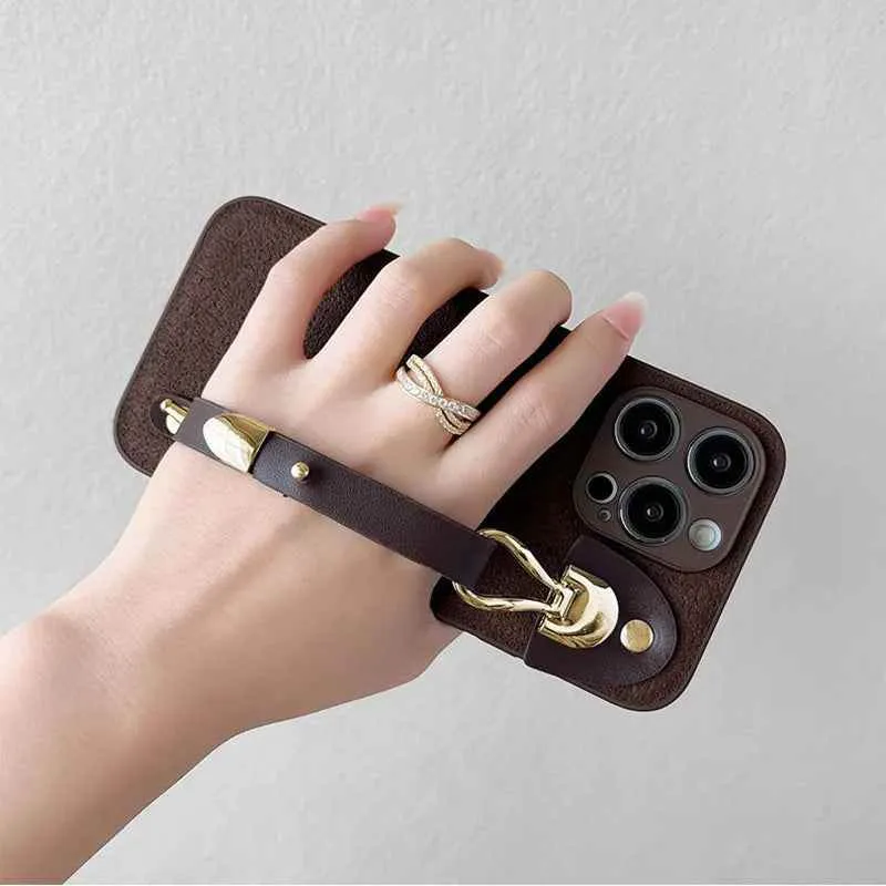 Cute Phone Cases For iPhone 16, 15, 14, 13, 12, 11 Pro Max, XR, X, and Xs Max with Wrist Chain - Plain Leather - TSP487