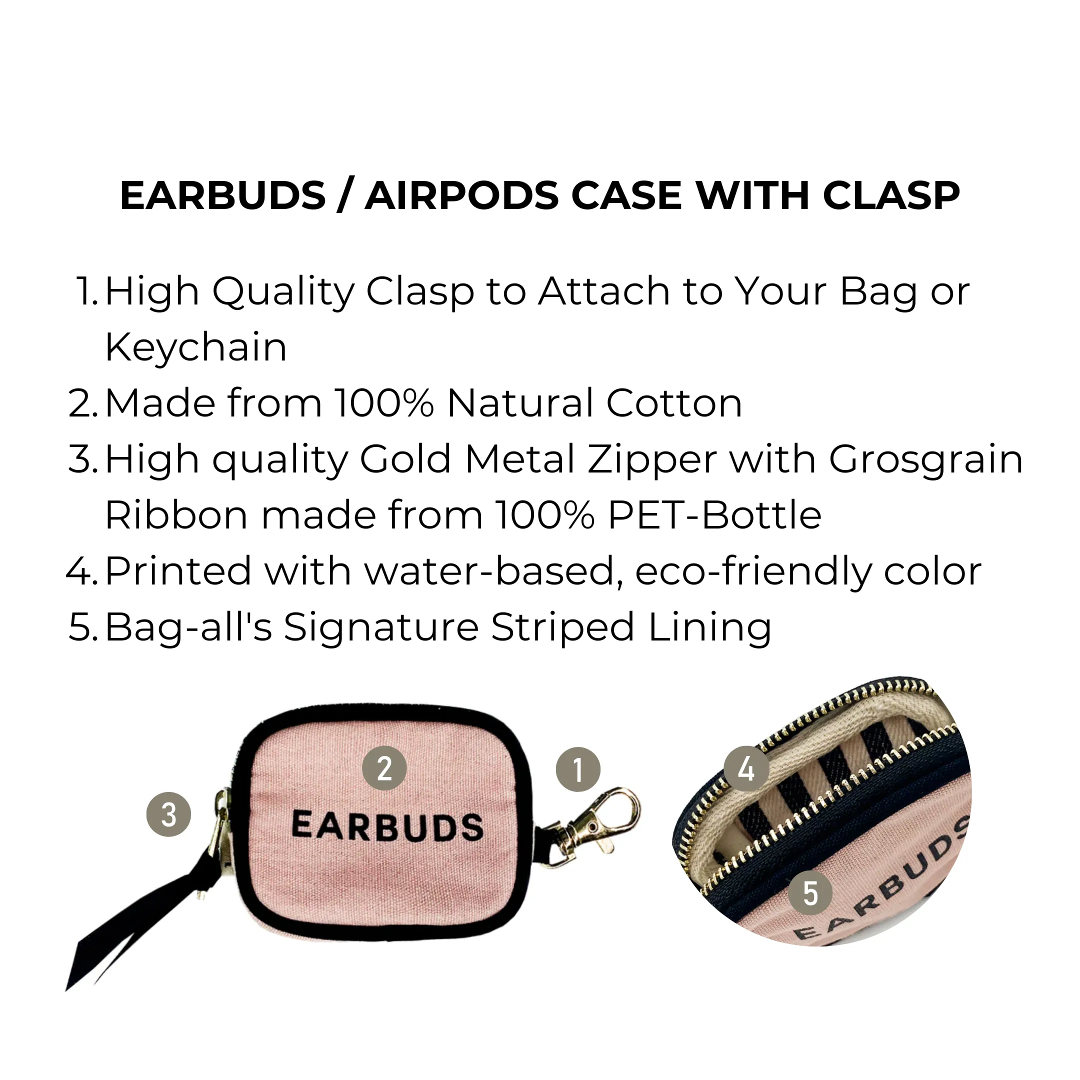 Earbuds/Airpods Case with clasp, Pink