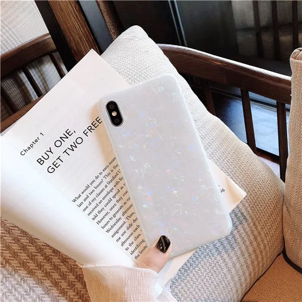 ELALA Glossy Marble Case For iphone 6 7 8 Plus X XS Max XR Bling  Conch Shell Epoxy Silicone Glitter Soft TPU Cover For iPhone 7