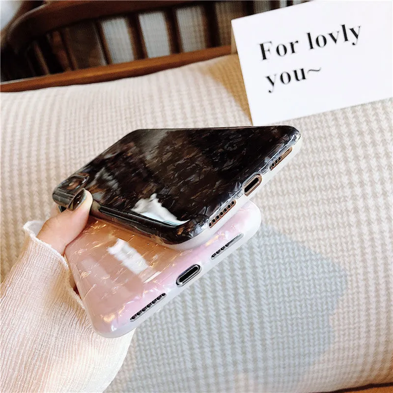 ELALA Glossy Marble Case For iphone 6 7 8 Plus X XS Max XR Bling  Conch Shell Epoxy Silicone Glitter Soft TPU Cover For iPhone 7