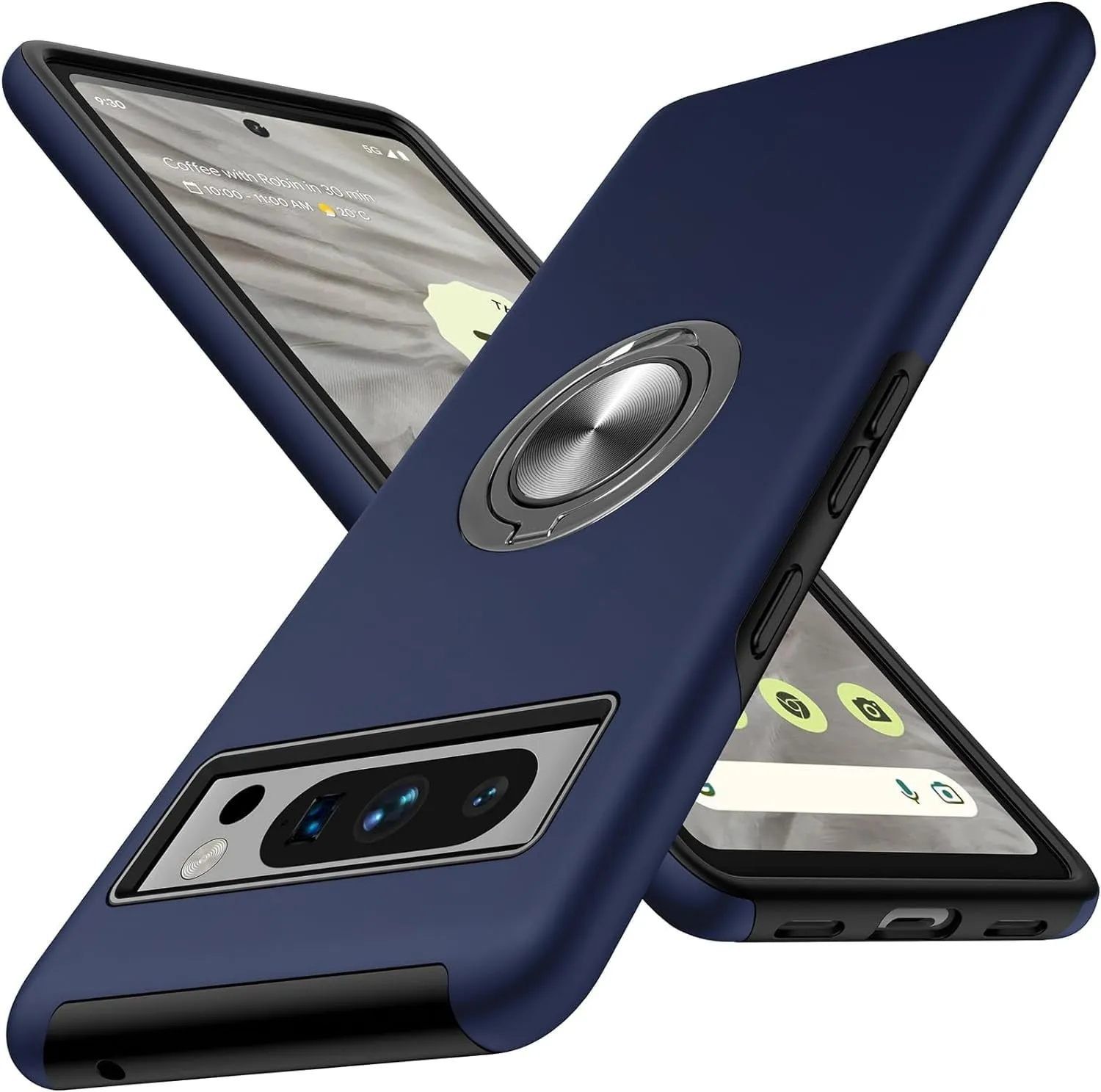 Entronix Case Designed for Google Pixel 8 Pro Heavy Duty with Built-in Kickstand, Dual Layer Protection Rotating Holder Ring, Sturdy Case