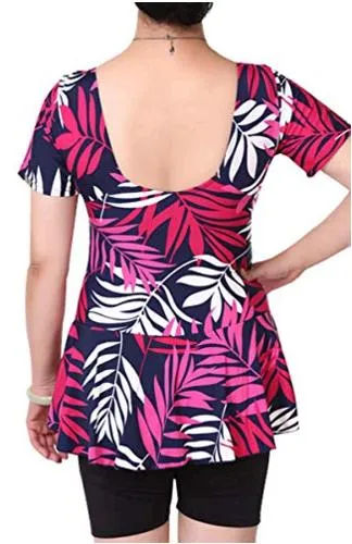 Floral Leaf Print One Piece Swim Dress 12-14