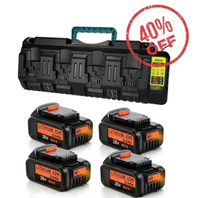 For Dewalt 20V 6.0Ah Battery Replaceemnt DCB203 Li-ion Battery 4 Pack With DCB104 4-Port Fast Charger For DeWalt DCB104 12-20V MAX DCB102 DCB204