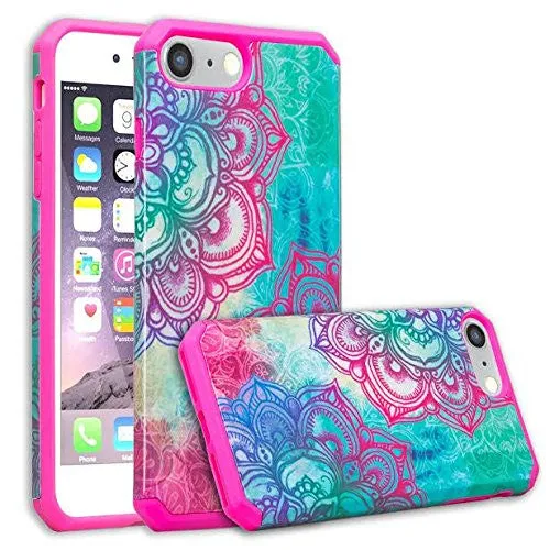 For iPhone 6S Plus Case / 6 Plus Case | Slim Hybrid Dual Layer Armor[Shock/Impact Resistant] Case for Apple Iphone 6S/6 Plus - Teal Flower