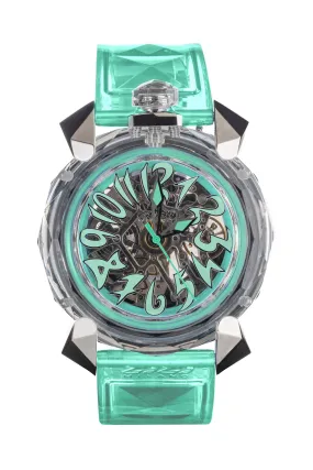 Gagà Milano Watch Crystal 46mm Skeleton Aquamarine