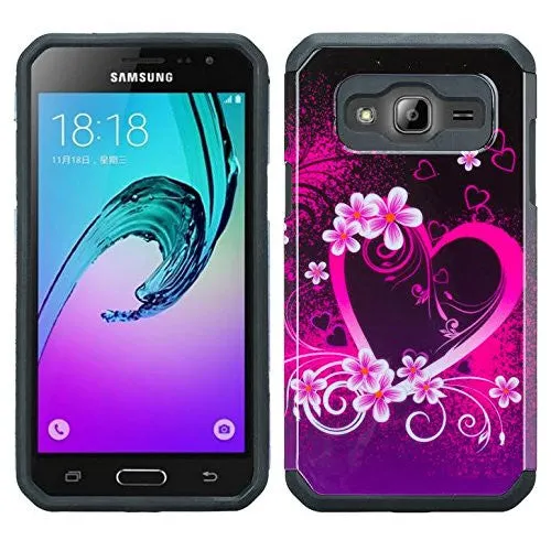 Galaxy Go Prime Case, Samsung Grand Prime Case [Impact Resistant] Hybrid Dual Layer Armor Defender Protective Case Cover for Galaxy Go Prime / Grand Prime - Hot Pink Hearts