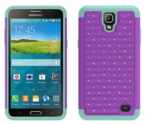 Galaxy Mega 2 Case, Slim Hybrid Dual Layer[Shock Resistant] Crystal Rhinestone Studded Case Cover - Purple/Teal