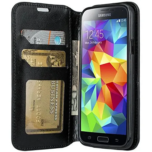 Galaxy S5 Case, Pu Leather Magnetic Fold[Kickstand] Wallet Case with ID & Card Slots for Samsung Galaxy S5 - Black