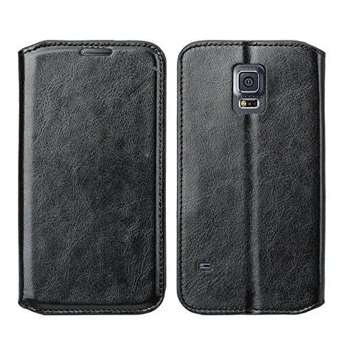 Galaxy S5 Case, Pu Leather Magnetic Fold[Kickstand] Wallet Case with ID & Card Slots for Samsung Galaxy S5 - Black