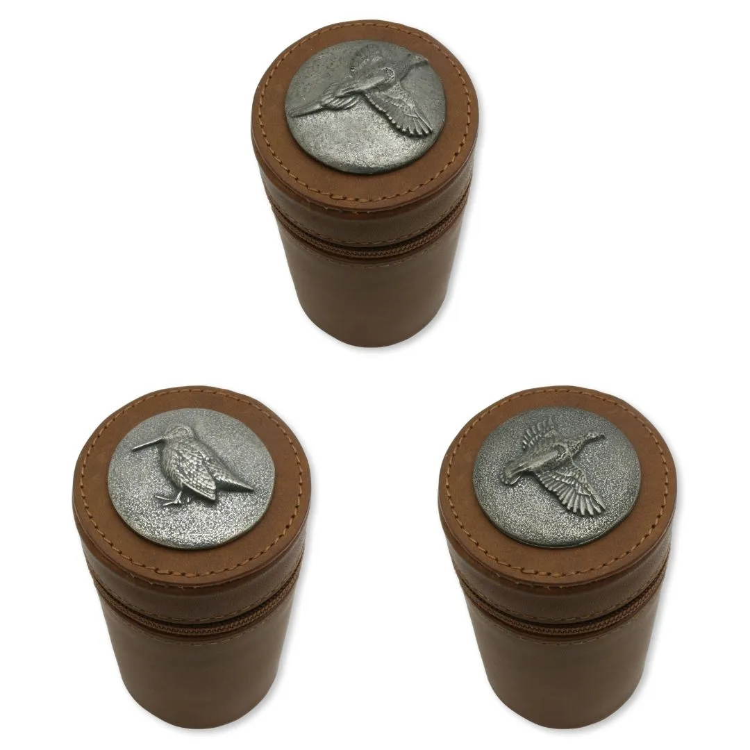 Gambirds - Pheasant, Partridge or Woodcock - 1-10 Numbered Cups In Brown Leather Zip Case