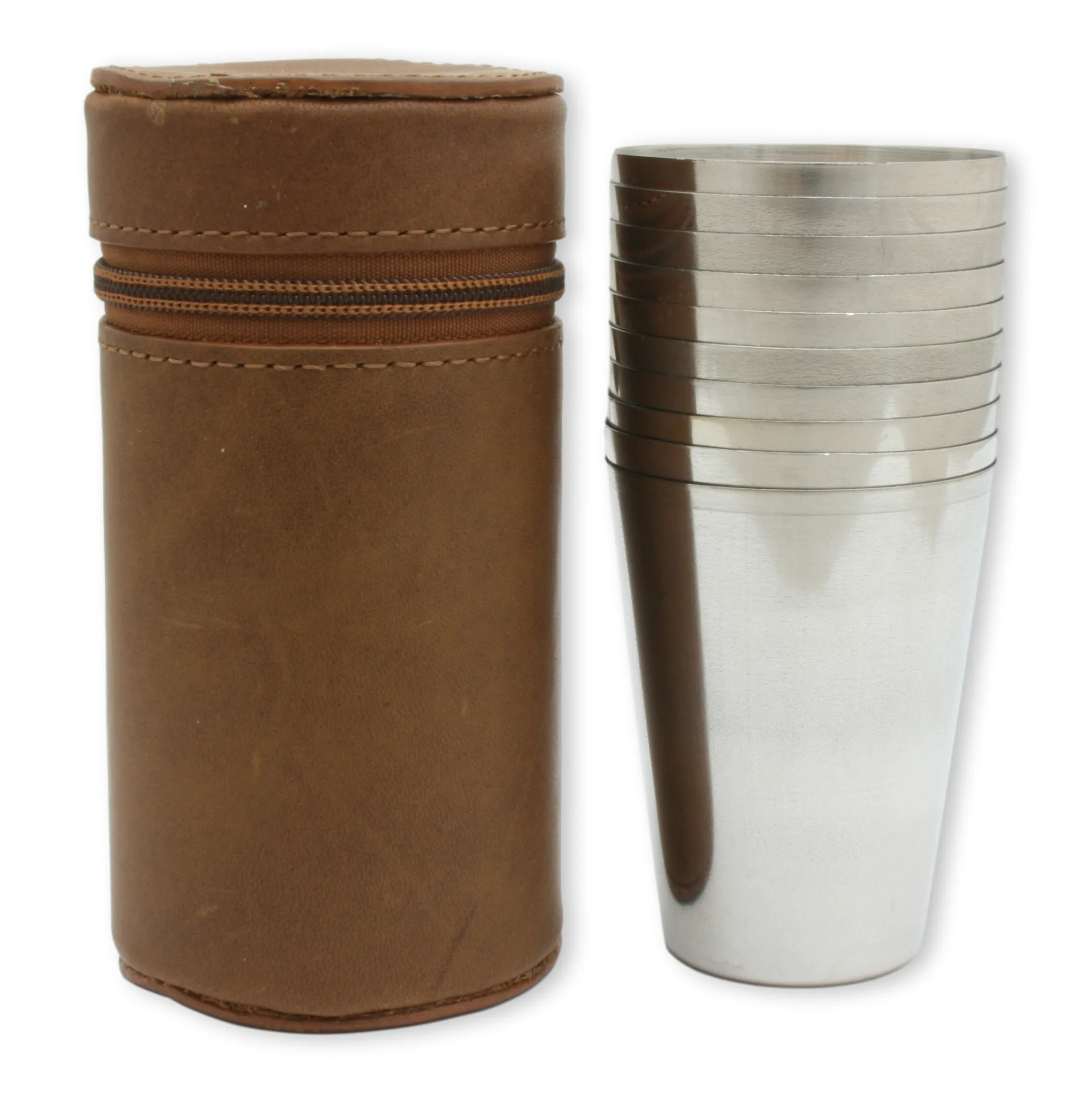 Gambirds - Pheasant, Partridge or Woodcock - 1-10 Numbered Cups In Brown Leather Zip Case