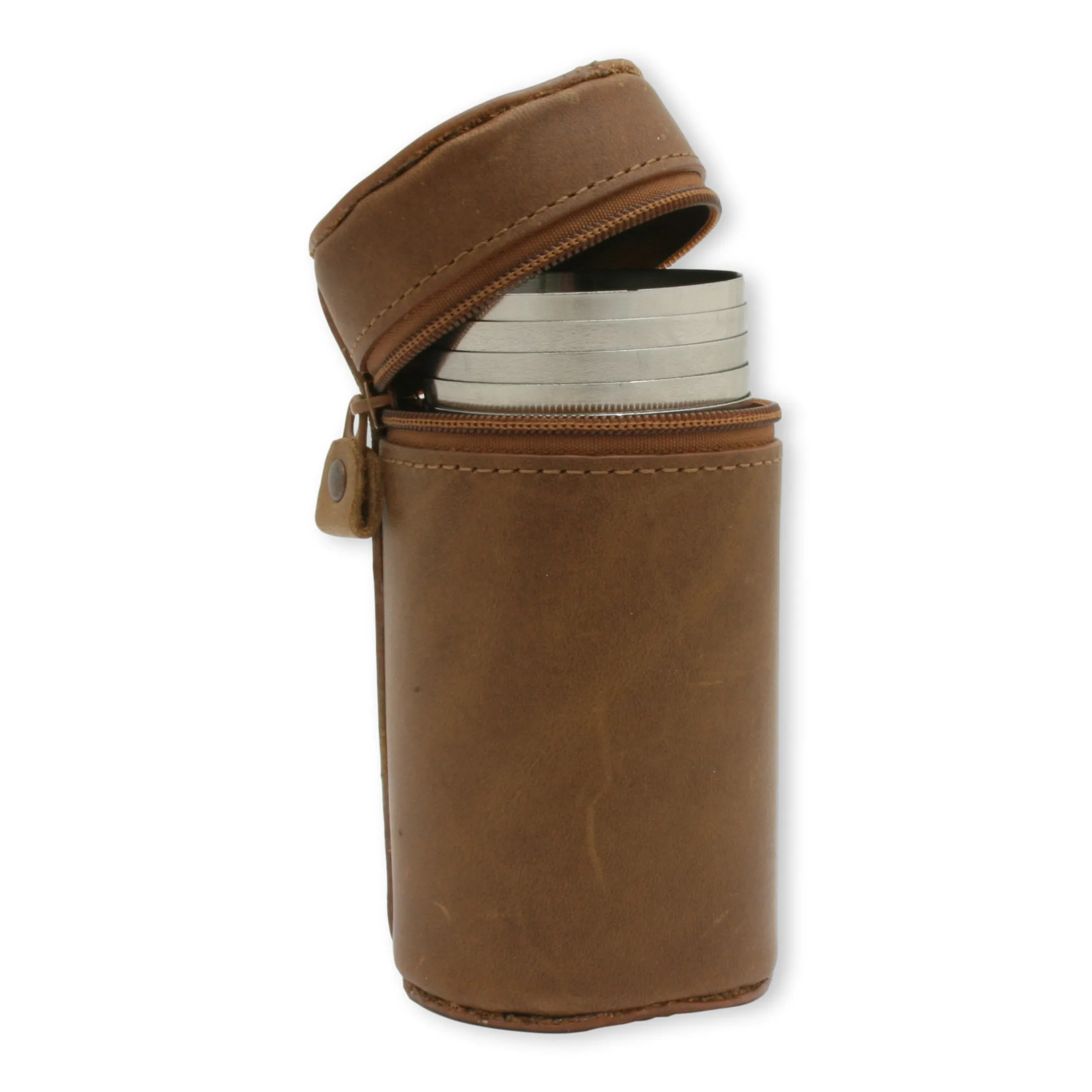 Gambirds - Pheasant, Partridge or Woodcock - 1-10 Numbered Cups In Brown Leather Zip Case